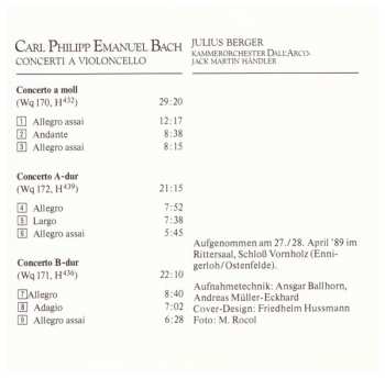 CD Carl Philipp Emanuel Bach: Concerti A Violoncello