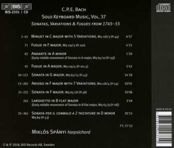 CD Carl Philipp Emanuel Bach: Sonatas, Variations & Fugues from 1745-55