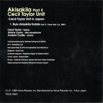 CD The Cecil Taylor Unit: Akisakila Part II - Cecil Taylor Unit In Japan