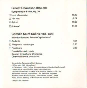 CD David Oistrach: Chausson: Symphony, Poeme • Saint-Saëns: Introduction And Rondo Capriccioso