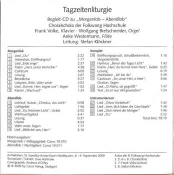 CD Choralschola Der Folkwang Hochschule: Tageszeitenliturgie (Begleit-CD Zu „Morgenlob - Abendlob”)