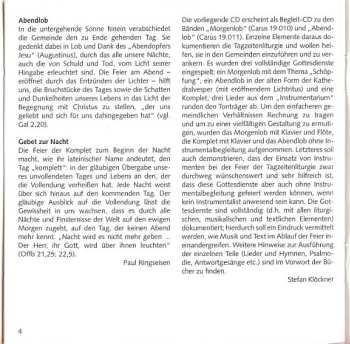 CD Choralschola Der Folkwang Hochschule: Tageszeitenliturgie (Begleit-CD Zu „Morgenlob - Abendlob”)