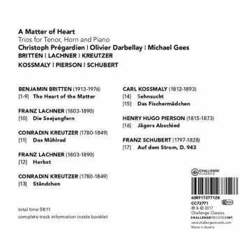 CD Franz Schubert: A Matter Of Heart: Trios For Tenor, Horn, And Piano