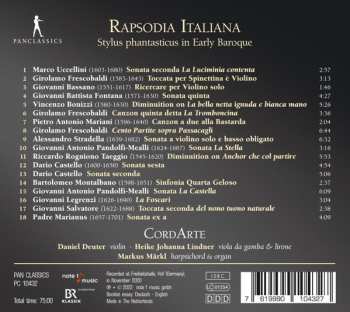 CD CordArte: Rapsodia Italiana - Stylus Phantasticus In Early Baroque