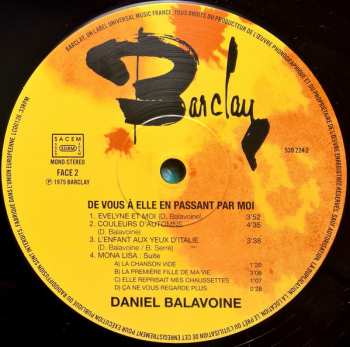 LP Daniel Balavoine: De Vous À Elle En Passant Par Moi