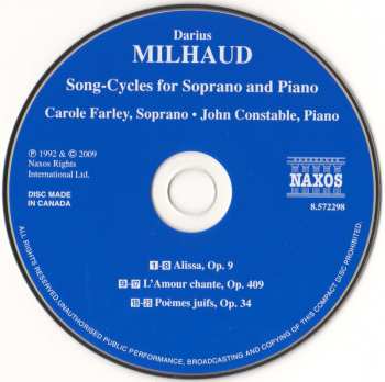 CD Darius Milhaud: Alissa • L'Amour Chante • Poèmes Juifs