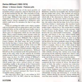 CD Darius Milhaud: Alissa • L'Amour Chante • Poèmes Juifs