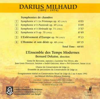 CD Darius Milhaud: Symphonies De Chambre • L'Enlèvement D'Europe • L'Homme Et Son Désir