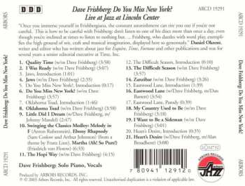 CD Dave Frishberg: Do You Miss New York? Live at Jazz at Lincoln Center