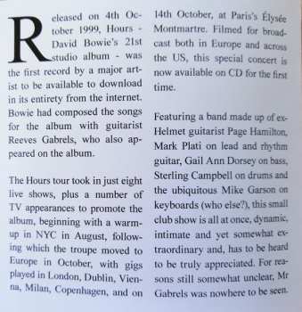 CD David Bowie: Small Club Broadcast: Paris Show 1999