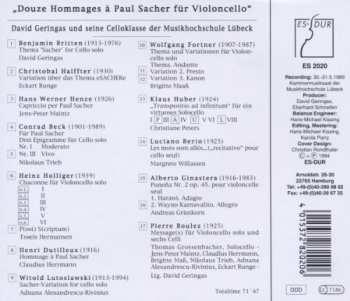 CD David Geringas: 12 Hommages à Paul Sacher Pour Violoncelle