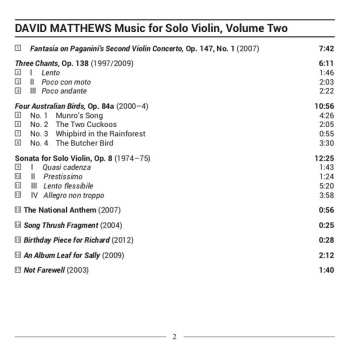CD David Matthews: Music For Solo Violin, Volume Two