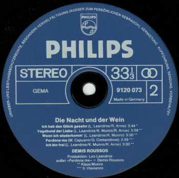 LP Demis Roussos: Die Nacht Und Der Wein