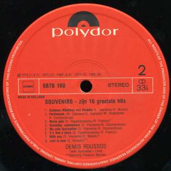 LP Demis Roussos: Souvenirs, Zijn 16 Grootste Hits