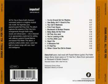 CD Diana Krall: All For You (A Dedication To The Nat King Cole Trio)