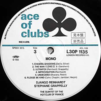 2LP Django Reinhardt: Django Reinhardt & Stephane Grappelly With The Quintet Of The Hot Club Of France ／ Parisian Swing