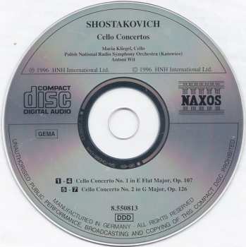 CD Dmitri Shostakovich: Cello Concertos Nos. 1 And 2