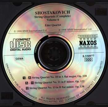 CD Dmitri Shostakovich: String Quartets (Complete) Volume 6 Nos. 10, 11 And 13