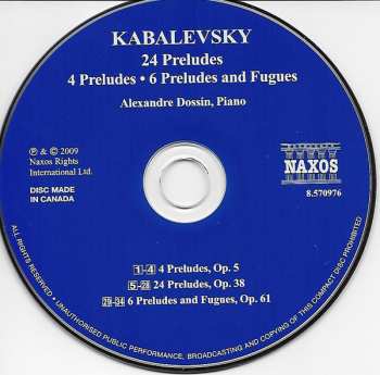 CD Dmitry Kabalevsky: Preludes (Complete), Preludes And Fugues