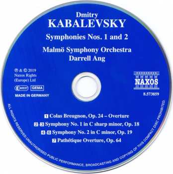 CD Dmitry Kabalevsky: Symphonies Nos. 1 And 2 · Colas Breugnon Overture · Pathétique Overture