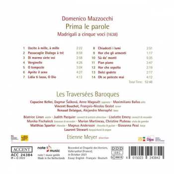 CD Domenico Mazzocchi: Prima Le Parole - Madrigali A Cinque Voci 1638