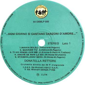 LP Donatella Rettore: Ogni Giorno Si Cantano Canzoni D'Amore CLR | LTD