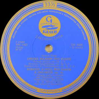 LP The Czech Philharmonic Orchestra: Lyrické Skladby Pro Klavír / Koncert A-Moll Pro Klavír A Orchestr, Op. 16 / Norské Tance, Op. 35 Č. 1 D-Moll, Č. 2 A-Dur