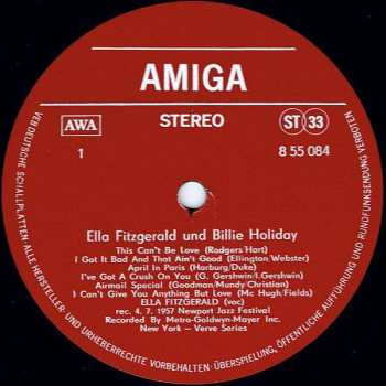 LP Ella Fitzgerald: Ella Fitzgerald Und Billie Holiday