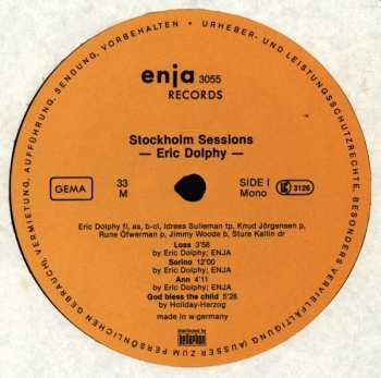 CD Eric Dolphy: Stockholm Sessions LTD