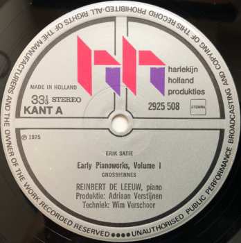 LP Erik Satie: Early Piano Works, Volume One
