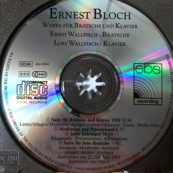 CD Ernest Bloch: Werke Für Bratsche Und Klavier