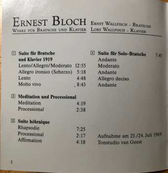 CD Ernest Bloch: Werke Für Bratsche Und Klavier