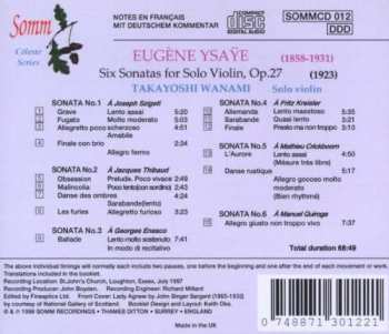 CD Eugene Ysaye: Six Sonatas For Solo Violin