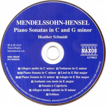 CD Fanny Mendelssohn Hensel: Piano Sonatas In G And C Minor