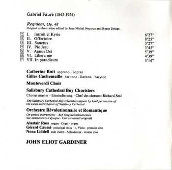 CD John Eliot Gardiner: Faure: Requiem / Debussy: Trois Chansons De Charle