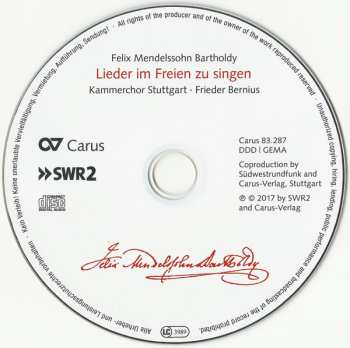 CD Felix Mendelssohn-Bartholdy: Lieder Im Freien Zu Singen