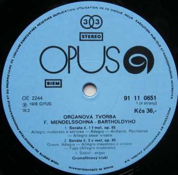 2LP Felix Mendelssohn-Bartholdy: Organová Tvorba - Werke Für Orgel (2xLP)