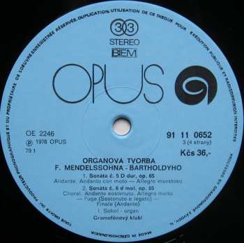 2LP Felix Mendelssohn-Bartholdy: Organová Tvorba - Werke Für Orgel (2xLP)