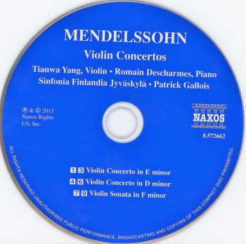 CD Felix Mendelssohn-Bartholdy: Violin Concertos, Violin Sonata In F Minor