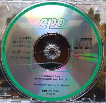 CD Ferdinand Ries: Piano Quartets Opp.13 & 17