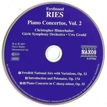 CD Ferdinand Ries: Piano Concerto, Op. 55 (Swedish National Airs With Variations Introduction And Polonaise)