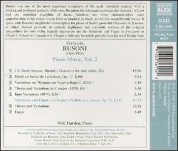 CD Ferruccio Busoni: Piano Music Vol. 2 (Variations And Fugue On Chopin's Prelude In C Minor / Transcription Of J. S. Bach's Chaconne For Solo Violin)