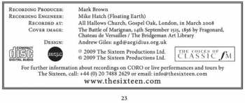 CD The Sixteen: Missa De La Batalla Escoutez ; La Guerre