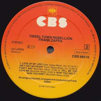 2LP Frank Zappa: Tinsel Town Rebellion