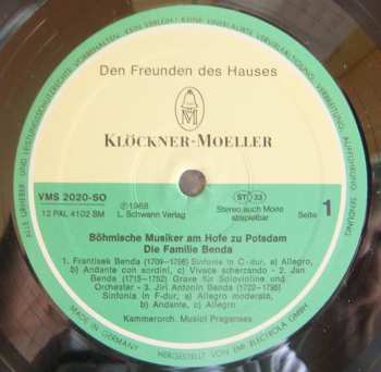 LP František Benda: Selten Gehört: Meisterwerke Der Musik - Böhmische Musiker Am Hofe Zu Potsdam (Die Familie Benda)