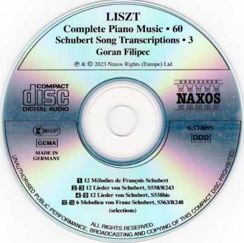 CD Franz Liszt: Liszt Piano Music • 60 - Schubert Song Transcriptions • 3