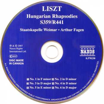CD Franz Liszt: Hungarian Rhapsodies, Nos. 1-6