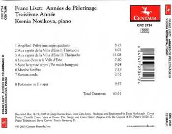 CD Franz Liszt: Années De Pèlerinage - Troisième Annèe