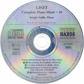 CD Franz Liszt: Transcriptions From Operas By Meyerbeer