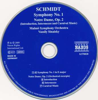 CD Franz Schmidt: Symphony No. 1 Notre Dame (Introduction, Intermezzo And Carnival Music)